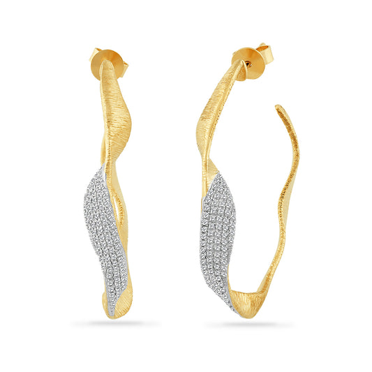 14K WIDE FREE FORM HOOP EARRINGS WITH 166 DIAMONDS 0.50CT