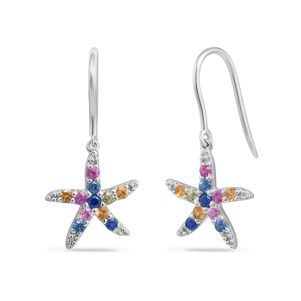 14K STARFISH EARRINGS WITH 22 COLORED SAPPHIRES 0.50CT