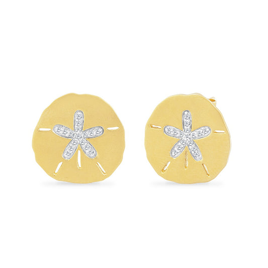 14K SAND DOLLAR EARRINGS WITH 32 DIAMONDS 0.17CT, 16.75MM BY 17MM