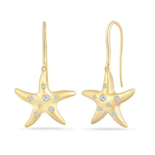 14K STARFISH EARRINGS WITH 14 DIAMONDS 0.26CT, 32MM BY 18.5MM