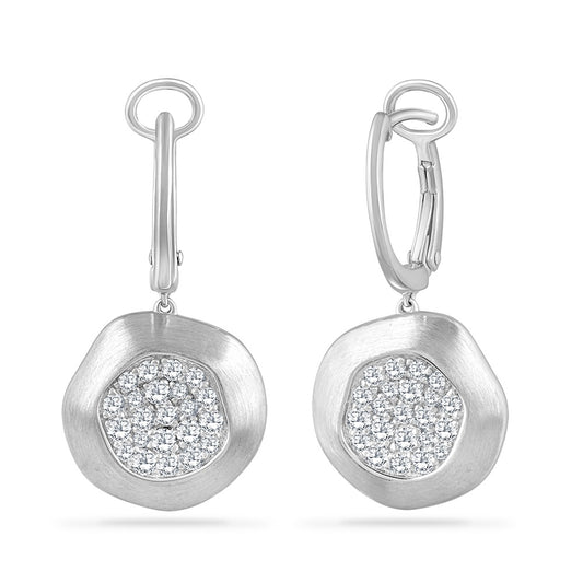 14K FREE FORM ROUND SHAPED DROP EARRINGS WITH 44 DIAMONDS 0.68CT