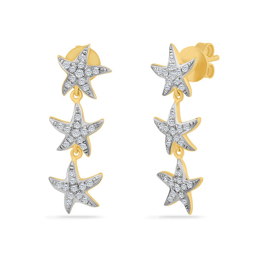 14K TRIPLE STARFISH EARRINGS WITH 66 DIAMONDS 0.30CT
