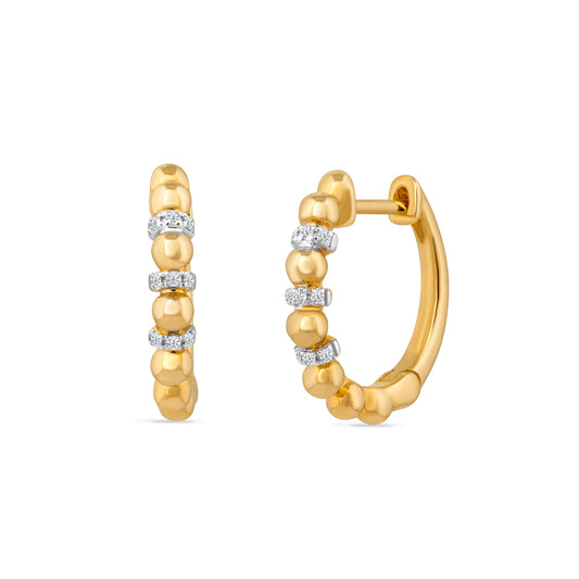 14K SMALL HOOP EARRINGS WITH 18 DIAMONDS 0.06CT, 14MM DIAMETER