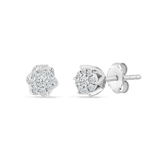 14K CLUSTER FLOWER EARRINGS WITH 40 DIAMONDS 0.27CT, 2 CENTRAL DIAMONDS 0.07CT, TDW 0.34CT