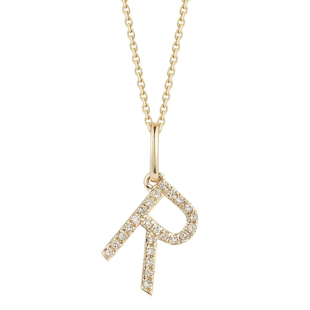 14K DIAMOND INITIAL R ON 18 INCHES CHAIN – Shula NY