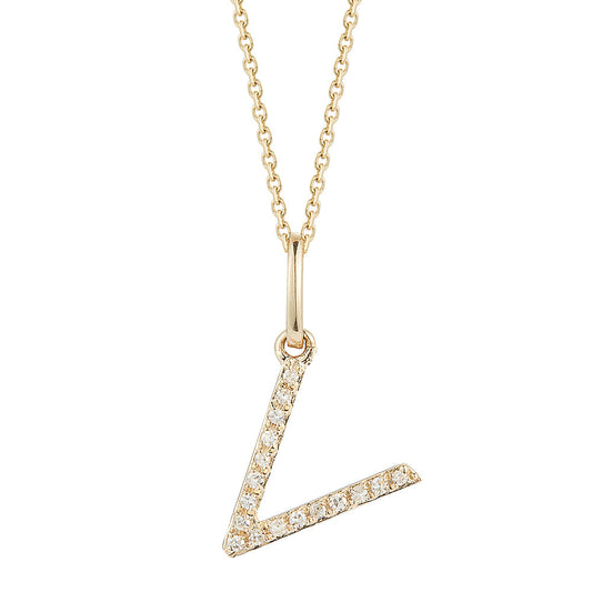 14K DIAMOND INITIAL V ON 18 INCHES CHAIN