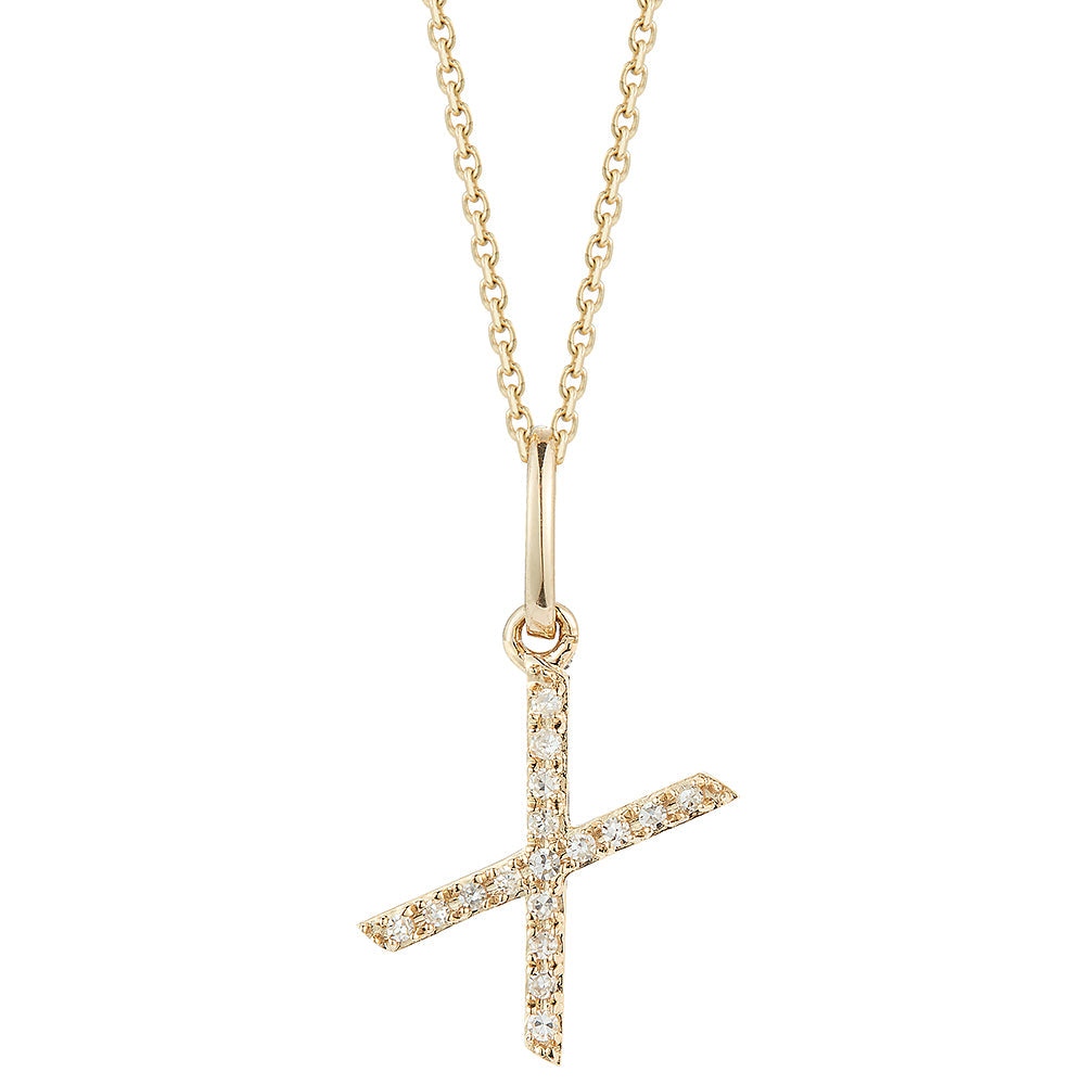 14K DIAMOND INITIAL X ON 18 INCHES CHAIN