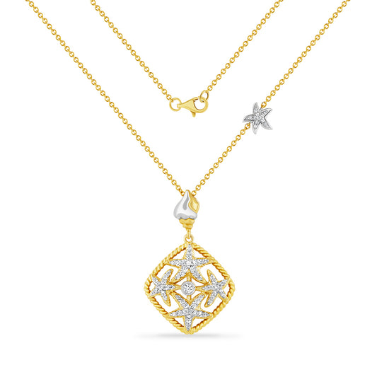 14K FILIGREE MULTI STARFISH NECKLACE WITH 68 DIAMONDS 0.51CT ON 18 INCHES CABLE CHAIN