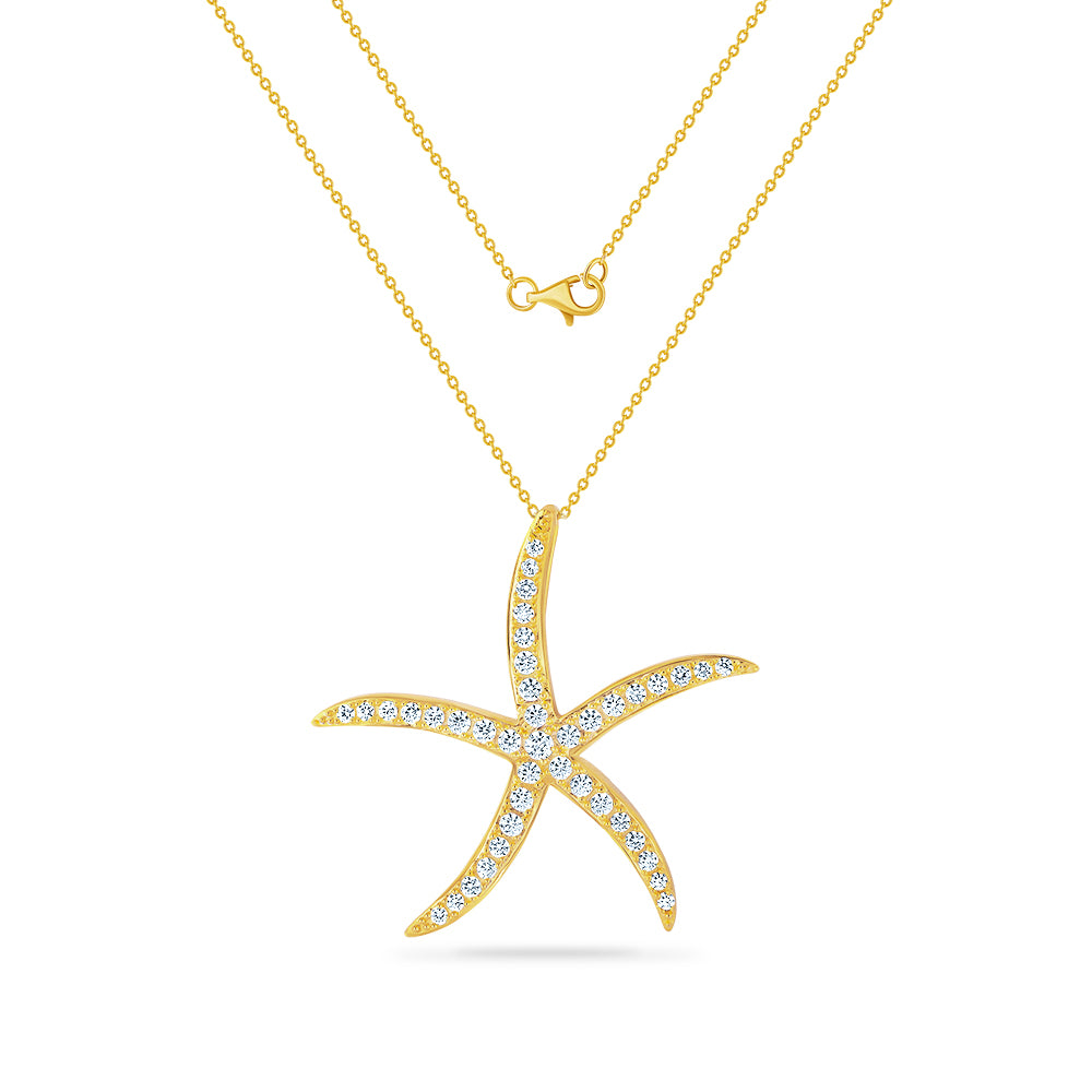 14K MULTI STARFISH NECKLACE WITH 41 DIAMONDS, 0.98CT  ON 18 INCHES CHAIN