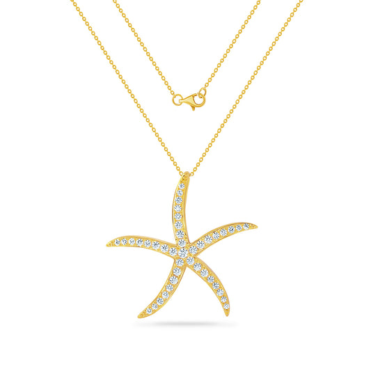 14K MULTI STARFISH NECKLACE WITH 41 DIAMONDS, 0.98CT ON 18 INCHES CHAIN
