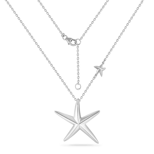 STERLING SILVER HIGH POLISH STARFISH NECKLACE WITH SMALL STARFISH DETAIL ON A 18 INCHES CHAIN