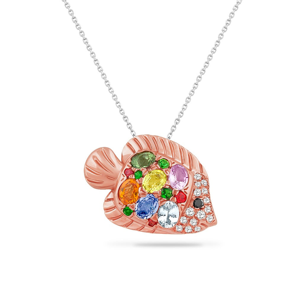14K COLORFUL FISH PENDANT ON 18 INCHES CHAIN