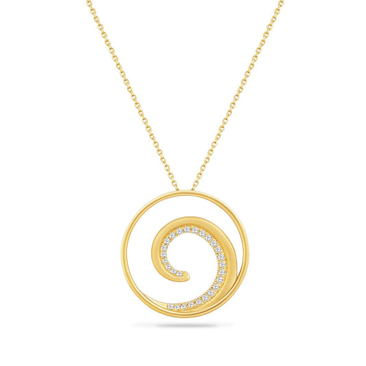 14K WAVE NECKLACE WITH 27 DIAMONDS 0.18CT ON A 18" CHAIN, 31MM DIAMETER