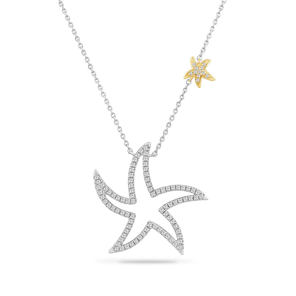 14K LARGE OPEN STARFISH PENDANT WITH 98 DIAMONDS 0.55CT ON 18 INCHES CHAIN