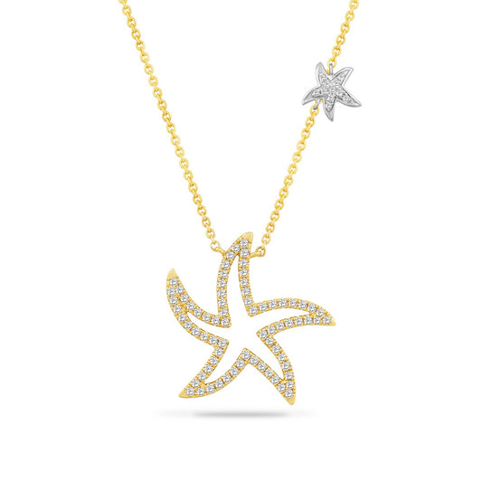 14K MEDIUM OPEN STARFISH PENDANT WITH 84 DIAMONDS 0.47CT ON 18 INCHES CABLE CHAIN