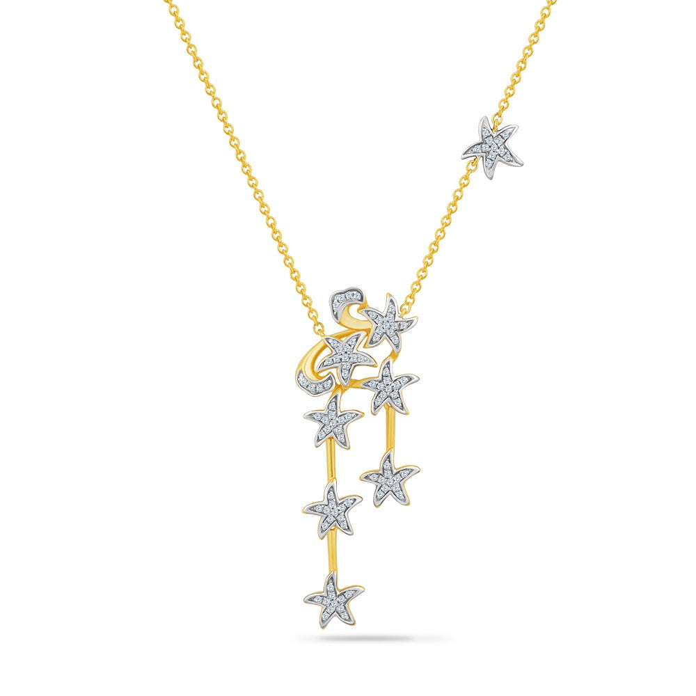 14K MULTI STARFISH NECKLACE WITH 97 DIAMONDS 0.33CT ON 18 INCHES CHAIN