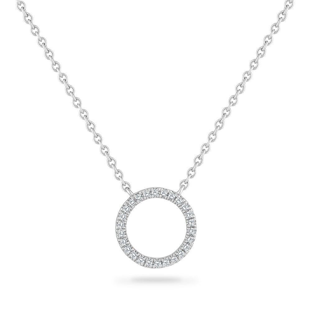 14K OPEN CIRCLE NECKLACE WITH 26 DIAMONDS 0.09CT ON 18 INCHES CHAIN