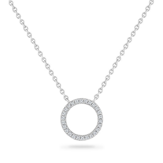 14K OPEN CIRCLE NECKLACE WITH 26 DIAMONDS 0.09CT ON 18 INCHES CHAIN