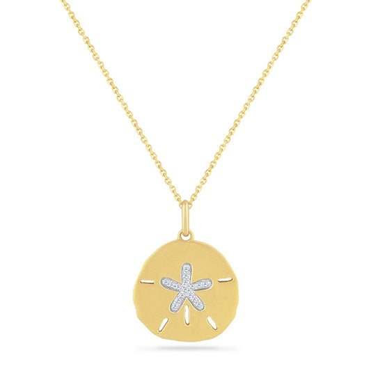 14K SAND DOLLAR PENDANT WITH 16 DIAMONDS 0.085CT ON 18 INCHES CABLE CHAIN, 25MM BY 18.5MM