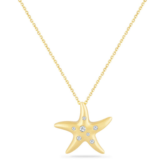 14K STARFISH PENDANT WITH 7 DIAMONDS 0.13CT ON 18 INCHES CHAIN STARFISH 20MM BY 21MM