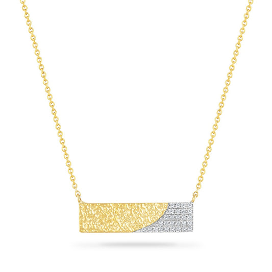 14K BAR NECKLACE WITH 28 DIAMONDS 0.093CT HAMMERED FINISH ON 18 INCHES CHAIN