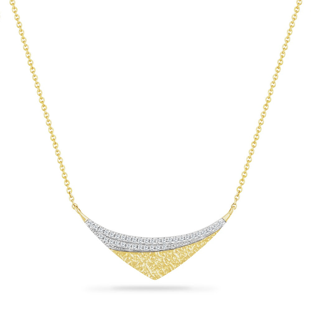 14K NECKLACE WITH 36 DIAMONDS 0.12CT HAMMERED FINISH ON 18 INCHES CHAIN
