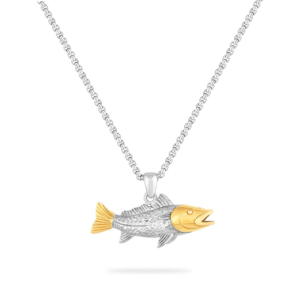STERLING SILVER  AND 14K CARP FISH PENDANT ON AN 18 INCHES SILVER CHAIN