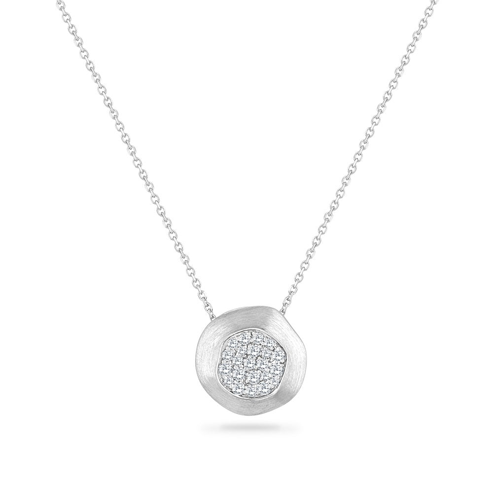 14K FREE FORM ROUND SHAPED PENDANT WITH 22 DIAMONDS 0.34CT ON 18 INCHES CHAIN