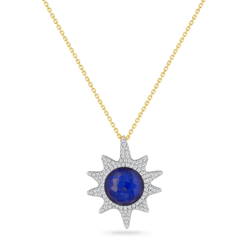 14K STARFISH PENDANT WITH 98 DIAMONDS 0.40CT, LAPIS 0.80CT & CRYSTAL  2.40CT  18 INCHES CHAIN, STARFISH 25MM BY 20MM