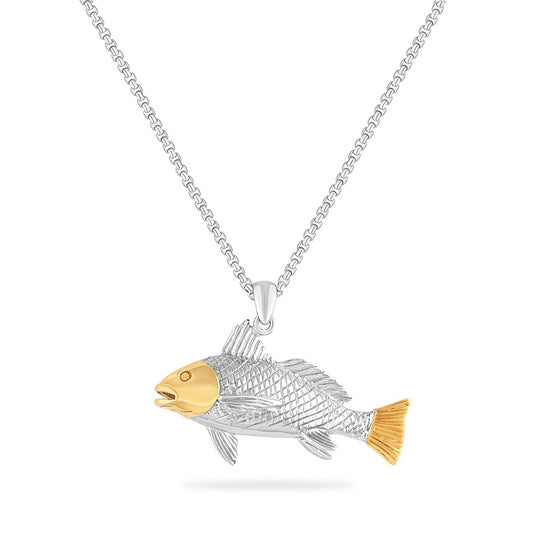 STERLING SILVER AND 14K RED FISH ON 18 INCHES SILVER CHAIN