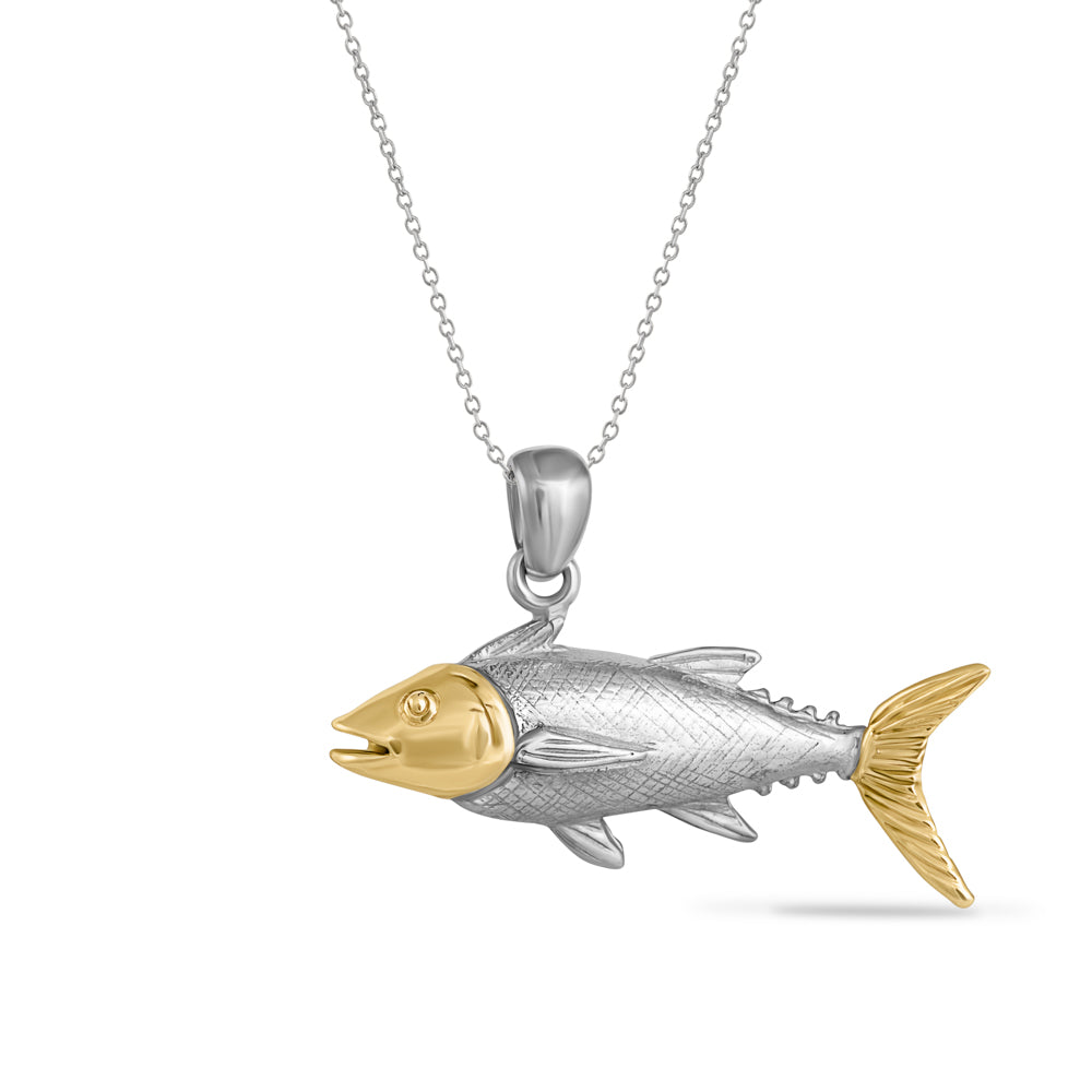 STERLING SILVER AND 14K MAHI MAHI PENDANT ON A 18 INCHES SILVER CHAIN