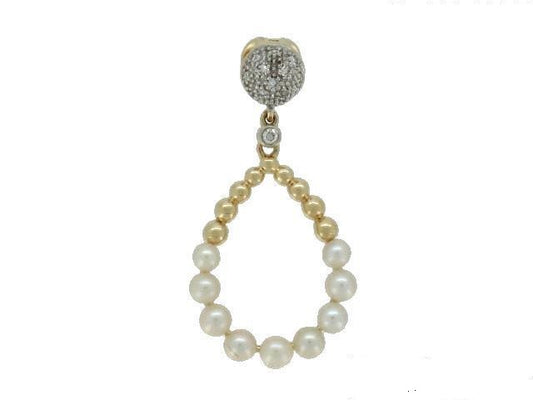 14K PEAR SHAPED PENDANT WITH 9 PEARLS AND 14 DIAMONDS 0.05CT