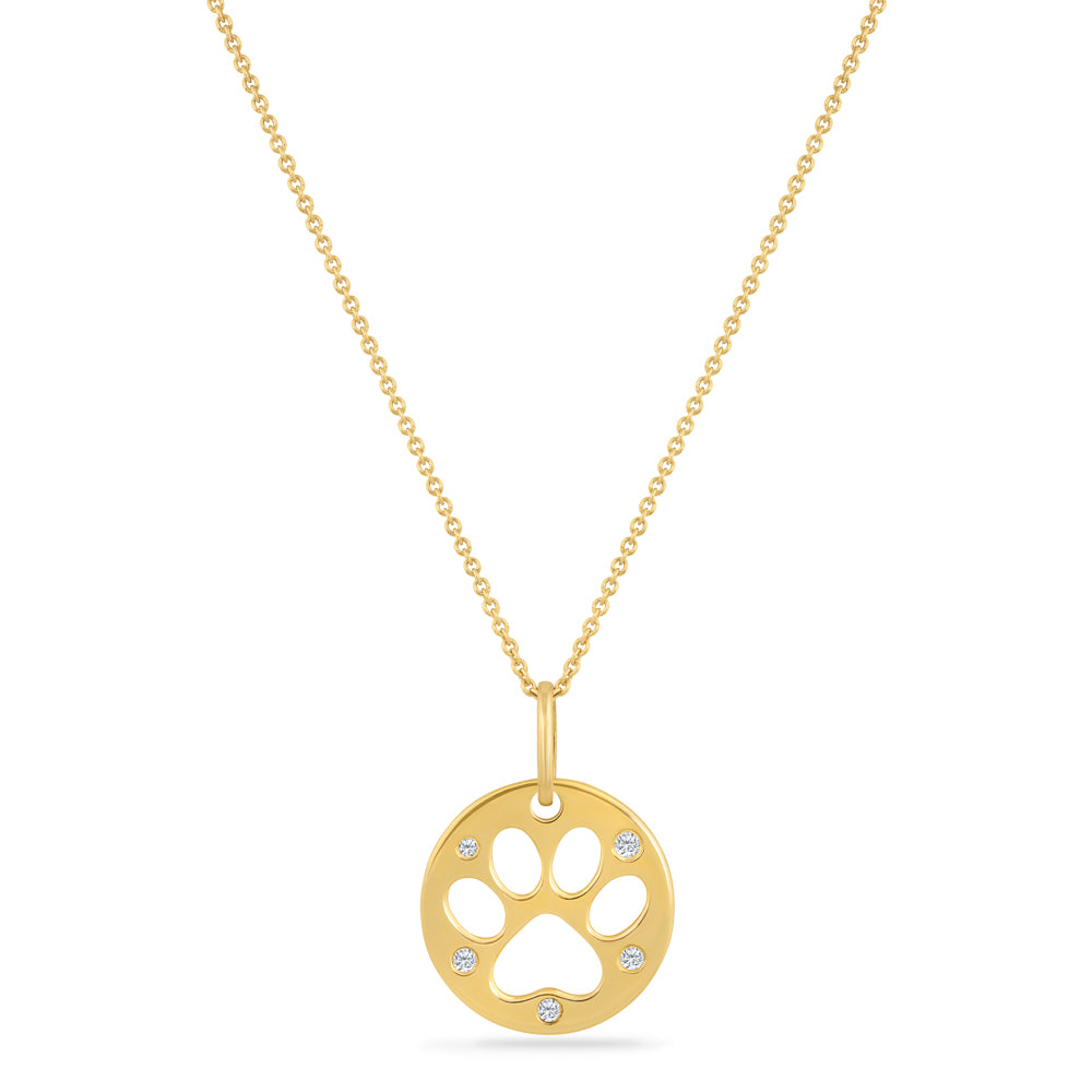 14K DOG PAW DISK PENDANT ON 18 INCHES CHAIN