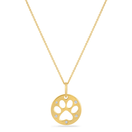 14K 15MM DOG PAW DISK PENDANT ON 18 INCHES CHAIN