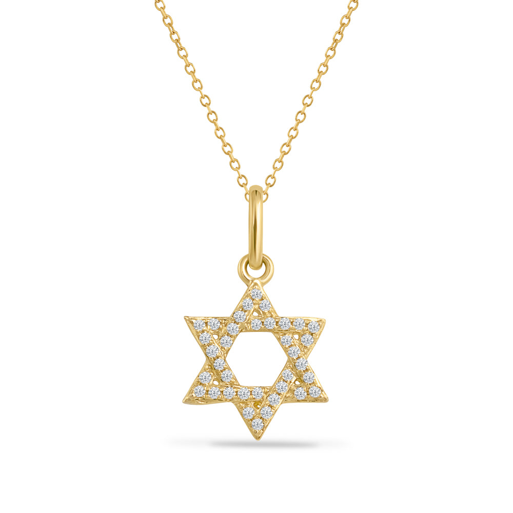 Israeli Star Chain 14K JEWISH STAR PENDANT WITH 36 DIAMONDS 0.10CT ON 18 INCHES CABLE CHA ...