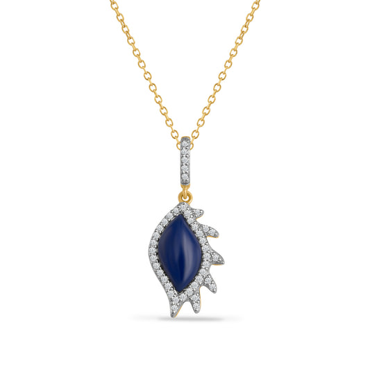 14K PENDANT WITH 42 DIAMONDS 0.18CT & 1 LAPIS 1.40CT ON 18 INCHES CABLE CHAIN