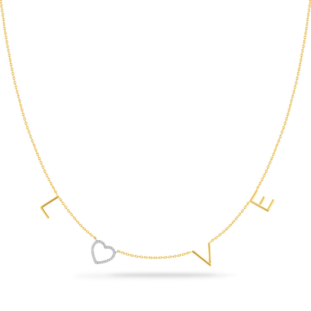 14K LOVE NECKLACE WITH 28 DIAMONDS 0.08CT ON 18 INCHES CHAIN