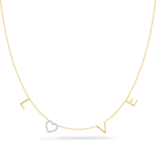 14K LOVE NECKLACE WITH 28 DIAMONDS 0.08CT ON 18 INCHES CHAIN