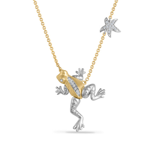 14K FROG PENDANT WITH 20 DIAMONDS 0.066CT ON 18 INCHES CABLE CHAIN