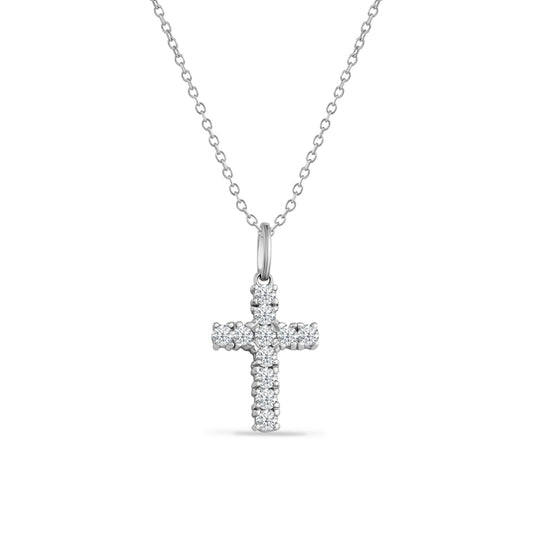 14K CROSS PENDANT WITH 11 DIAMONDS 0.61CT ON 18 INCHES CHAIN