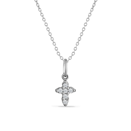 14K SMALL CROSS PENDANT WITH 6 DIAMONDS 0.15CT ON 18 INCHES CHAIN