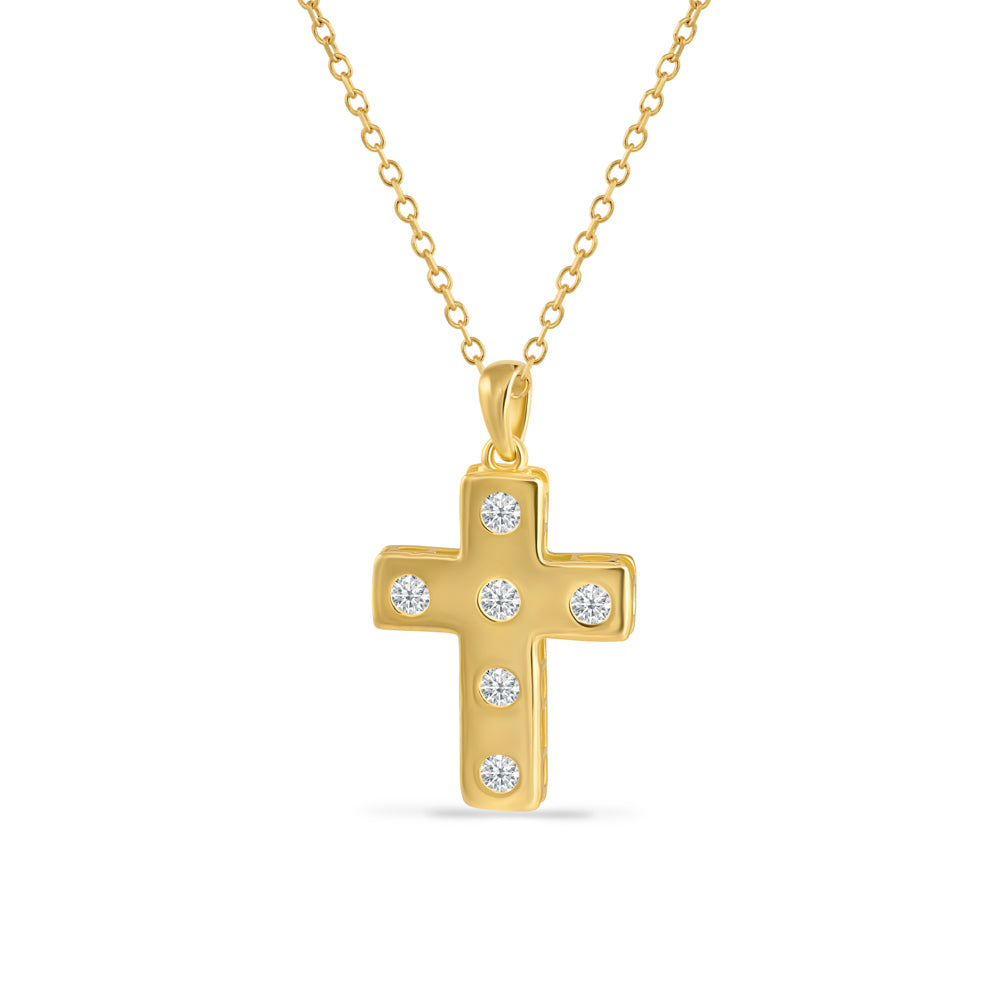 14K CROSS PENDANT WITH 6 DIAMONDS 0.27CT ON 18 INCHES CHAIN