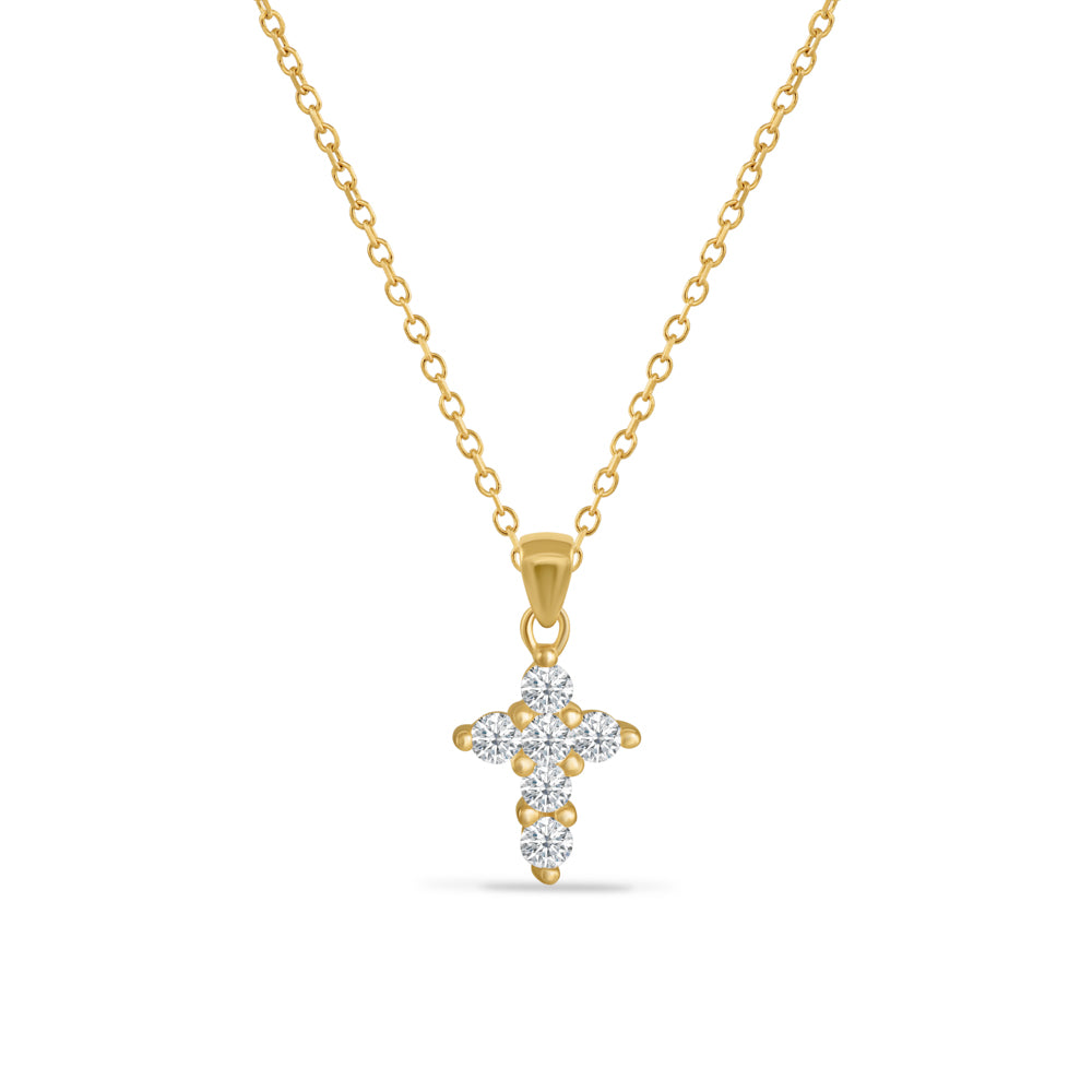 14K CROSS PENDANT WITH 6 DIAMONDS 0.24CT ON 18 INCHES CABLE CHAIN