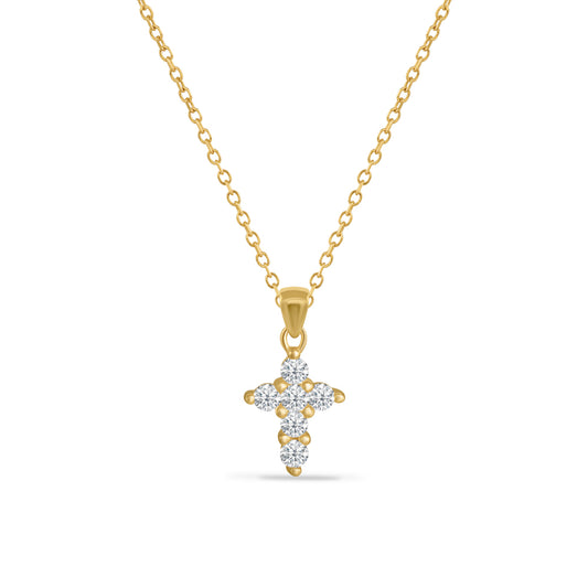 14K CROSS PENDANT WITH 6 DIAMONDS 0.24CT ON 18 INCHES CABLE CHAIN