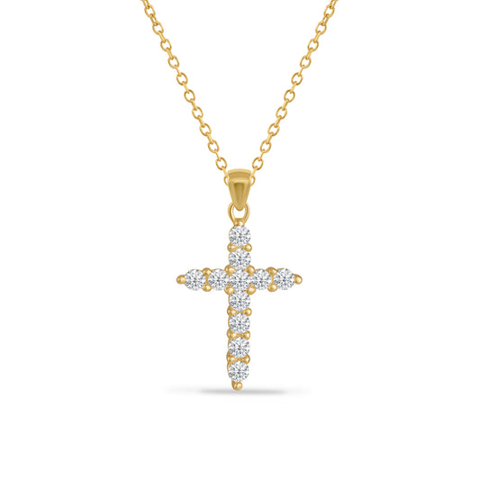 14K SMALL CROSS PENDANT WITH 11 DIAMONDS 0.33CT ON 18 INCHES CHAIN