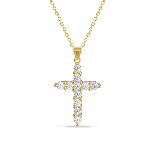 14K CROSS PENDANT WITH 11 DIAMONDS 0.44CT ON 18 INCHES CHAIN