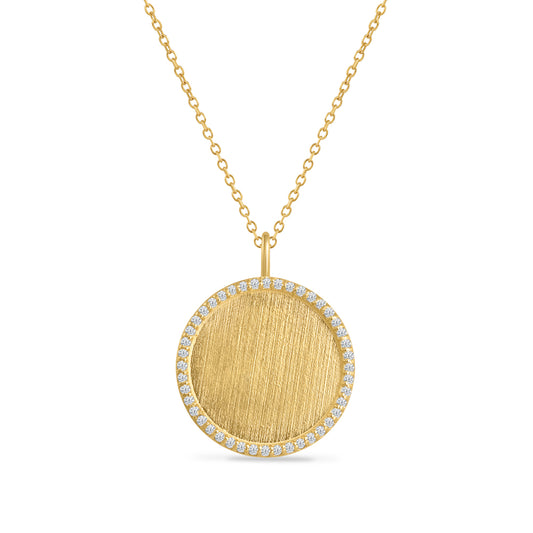 14K DISK PENDANT WITH 44 DIAMONDS 0.33CT ON 18 INCHES CABLE CHAIN