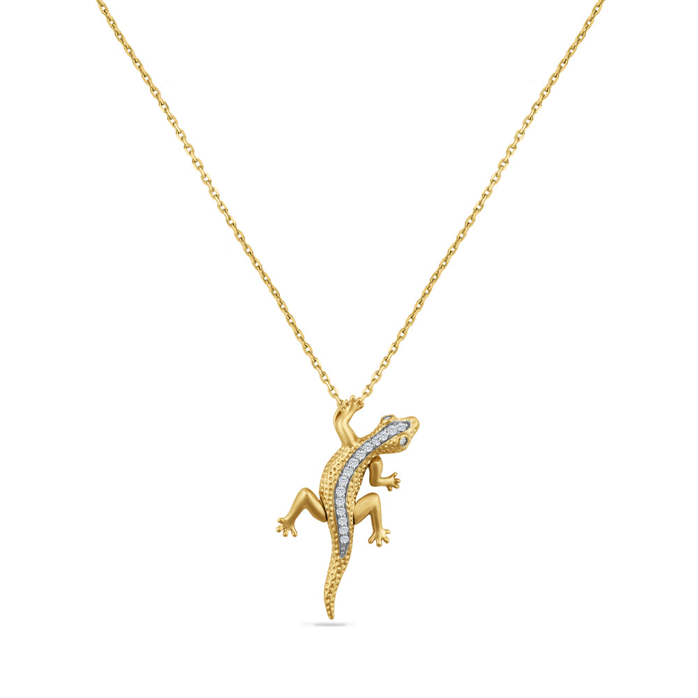 14K GEKO PENDANT WITH 17 DIAMONDS 0.10CT, ON 18 INCHES CHAIN