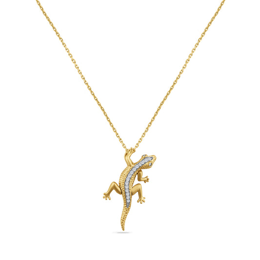 14K GECKO PENDANT WITH 17 DIAMONDS 0.10CT ON 18 INCHES CABLE CHAIN