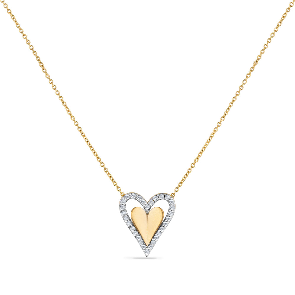 14K TWO-TONE DIAMOND HEART PENDANT WITH 30 DIAMONDS 0.20CT, ON 18 INCHES CURB LINK CHAIN